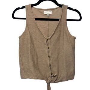 Madewell Taupe Button-Down Knotted Tank Top